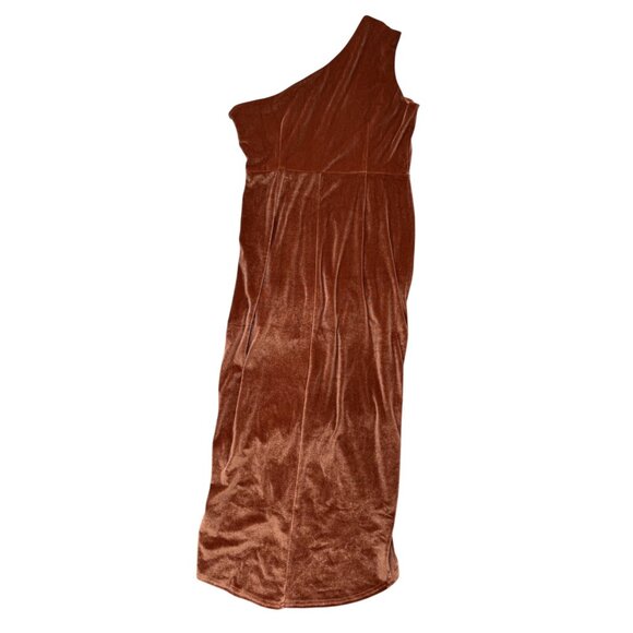 Elegant One-Shoulder Brown Velvet Dress - Picture 3 of 9